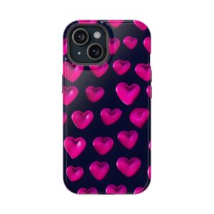 Geometric Gummy Heart Phone Case - Y2K Fuchsia Pink & Navy Magnetic Impact‑Resistant Phone Case