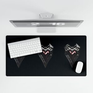 Tech-Noir Chrome Heart Desk Mat | Minimalist Gothic Office Decor