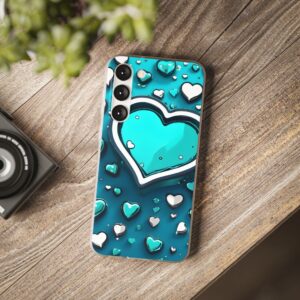 Teal Heart Pattern Phone Case - Cute Valentine’s Protective Flexi Case