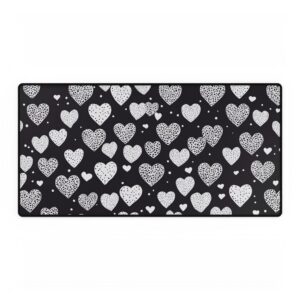 Glitter Heart Desk Mat — Black & White Heart Pattern Mouse Pad